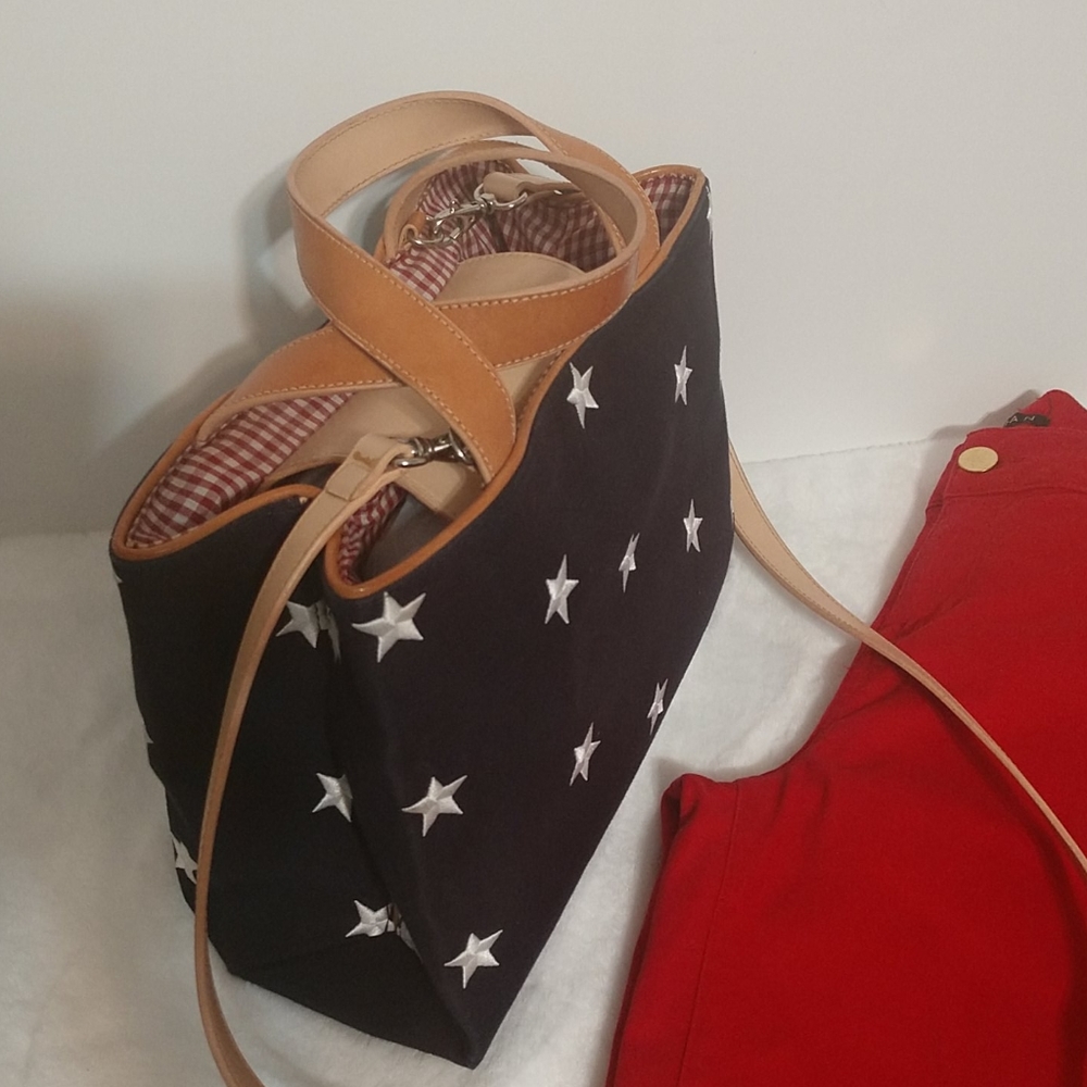 Amanda Smith Satchel/Crossbody Bag Navy Blue W/ Stars, Patriotic Bag